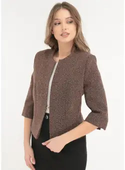 Sacou office din stofa maro pepit