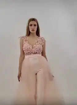 Salopeta de ocazie roz cu trena detasabila