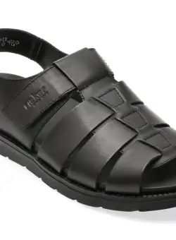 Sandale casual RIEKER negre, 24262, din piele naturala