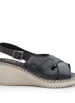 Sandale cu platforma dama din piele naturala,Leofex - 214-1 Negru Box