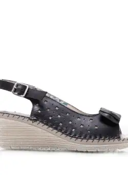 Sandale cu platforma dama, perforate din piele naturala, Leofex - 259 Negru box