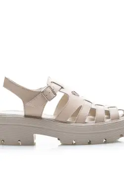 Sandale cu talpă groasă damă din piele naturală, Leofex - 368-1 Nude Box