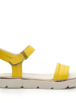 Sandale cu talpa joasa dama din piele naturala, Leofex- 380-1 Galben Box