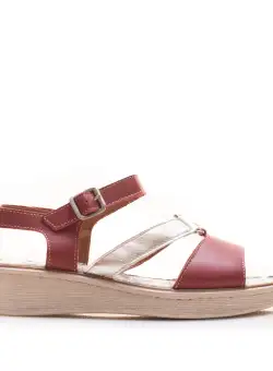 Sandale cu talpă joasă damă din piele naturală, Leofex - 488-1 Vişiniu Deschis Box