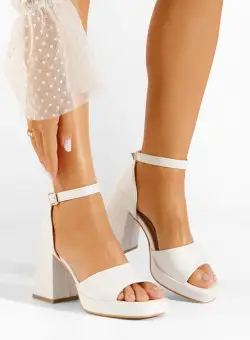 Sandale cu toc Alexaria albe