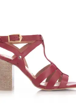 Sandale cu toc damă din piele naturală, Leofex - 035 Roşu Box