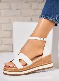 Sandale dama cu platforma Albe din Piele Ecologica Areni