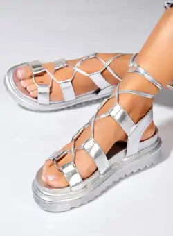 Sandale dama cu platforma Argintii din Piele Ecologica Imira