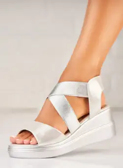 Sandale dama cu platforma Argintii din Piele Ecologica Kahlena