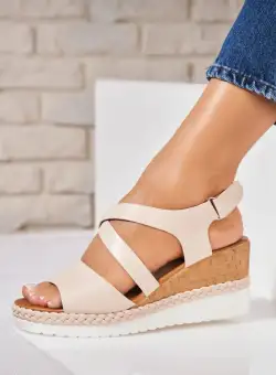 Sandale dama cu platforma Bej din Piele Ecologica Lavaya