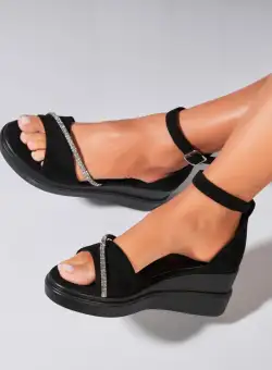 Sandale dama cu platforma Negre din Piele Ecologica Intoarsa Inori2