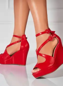 Sandale dama cu platforma Rosii din Piele Ecologica Taila