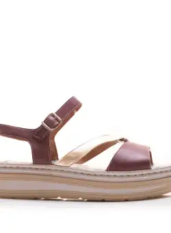 Sandale damă cu talpă groasă din piele naturală - 488 Bordo Box