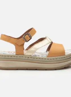 Sandale dama cu talpa groasa din piele naturala - 488 Camel box