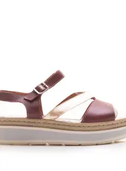 Sandale damă cu talpă groasă din piele naturală - 488 Vișiniu Box