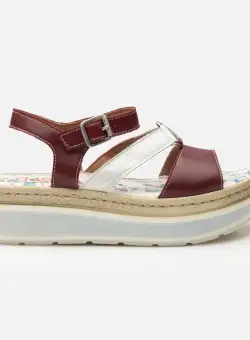 Sandale dama cu talpa groasa din piele naturala - 488 Visiniu Inchis Box