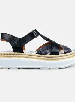 Sandale dama cu talpa groasa din piele naturala - 490 negru box