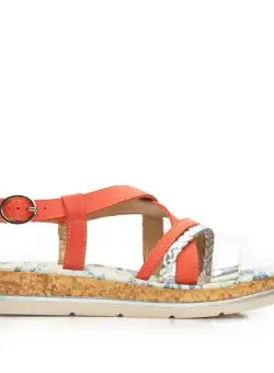 Sandale damă cu talpă joasă din piele naturală - 491 Coral Box