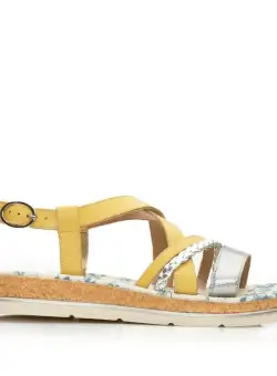 Sandale dama cu talpa joasa din piele naturala - 491 galben box
