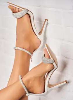 Sandale dama cu Toc Albe din Piele Ecologica Zemeda