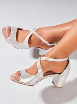 Sandale dama cu Toc Argintii din Piele Ecologica Kaybrie