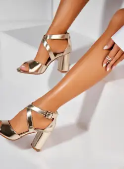 Sandale dama cu Toc Auriu din Piele Ecologica Amina