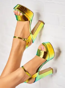 Sandale dama cu Toc Auriu din Piele Ecologica Lacuita Lynnez