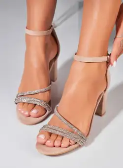 Sandale dama cu Toc Bej din Piele Ecologica Intoarsa Khori