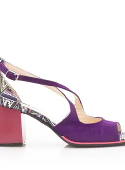 Sandale damă cu toc din piele naturală - 21127 Mov Velur