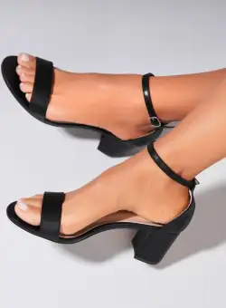 Sandale dama cu Toc Negre din Piele Ecologica Ekko