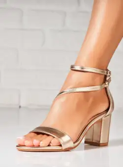 Sandale dama cu Toc Roz Auriu din Piele Ecologica Lujain