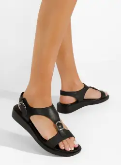 Sandale dama fara toc negre Thelesia