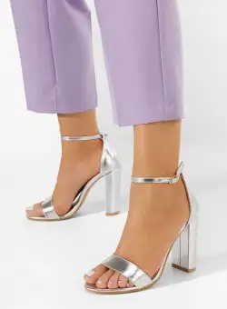 Sandale elegante cu toc gros Holly argintii