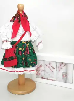 Set Botez Traditional , Costum Traditional Fetite Floral 2 - 2 piese costumas si trusou brodat