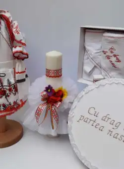 Set Botez Traditional Marina 10 - 4 piese costumas, lumanare, trusou si cufar