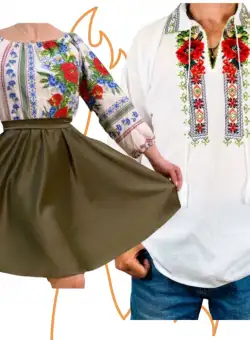 Set Cuplu 460 Camasa Traditionala si Rochie Stilizata cu motive traditionale
