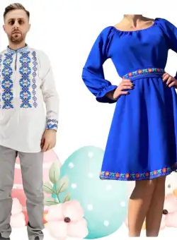 Set Cuplu 476 Camasa Traditionala si Rochie Stilizata cu motive traditionale