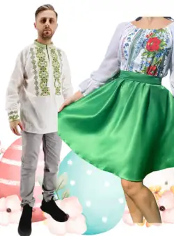 Set Cuplu 489 Camasa Traditionala si Rochie Stilizata cu motive traditionale