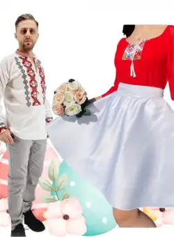 Set Cuplu 492 Camasa Traditionala si Rochie Stilizata cu motive traditionale