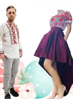 Set Cuplu 500 Camasa Traditionala si Rochie stilizata traditional asimetrica