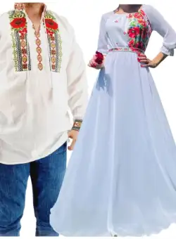 Set Cuplu 540 Camasa Traditionala si Rochie Stilizata cu motive traditionale