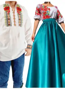 Set Cuplu 548 Camasa Traditionala si Rochie Stilizata cu motive traditionale