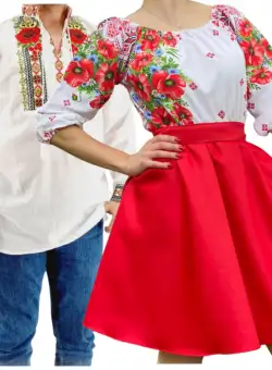 Set Cuplu 567 Camasa Traditionala si Rochie Stilizata cu motive traditionale