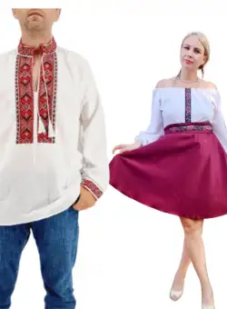 Set Cuplu 582 Camasa Traditionala si Rochie Stilizata cu motive traditionale