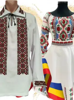 Set Cuplu 602 Camasa Traditionala si Rochie Stilizata cu motive traditionale