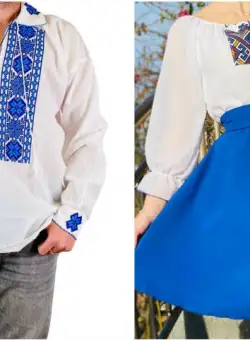 Set Cuplu Traditional 129 Camasa Traditionala si Rochie cu motive traditionale