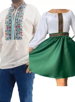 Set Cuplu Traditional 184 Camasa Traditionala si Rochie cu motive traditionale