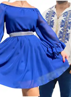 Set Cuplu Traditional 248 Camasa Traditionala si Rochie cu motive traditionale