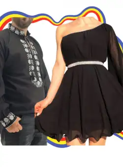 Set Cuplu Traditional 339 Camasa Traditionala si Rochie cu motive traditionale