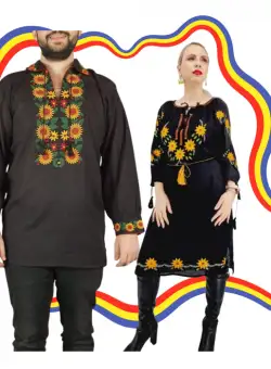 Set Cuplu Traditional 376 Camasa Traditionala si Rochie Traditionala